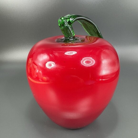 Large Art Glass Apple With Green Stem Glass Figurine Decor Paperweight Vintage - Picture 12 of 12
